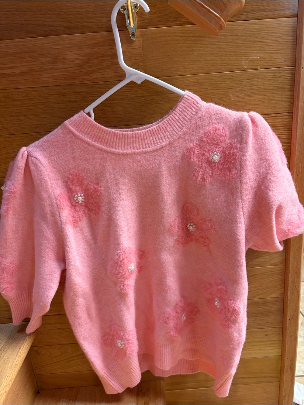 Nannette Pink Floral Appliqué Knit Sweater